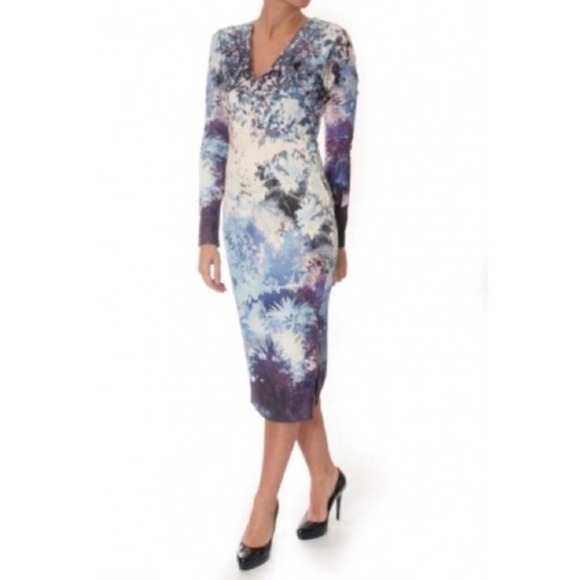 Revolve Talulah Midi Dress Watercolor Winter Falling Snowflake Bodycon Size L - Picture 10 of 11